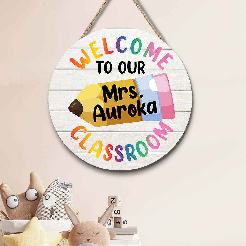 Custom Pencil Classroom Door Sign with Name, Teacher Welcome Sign Gift -