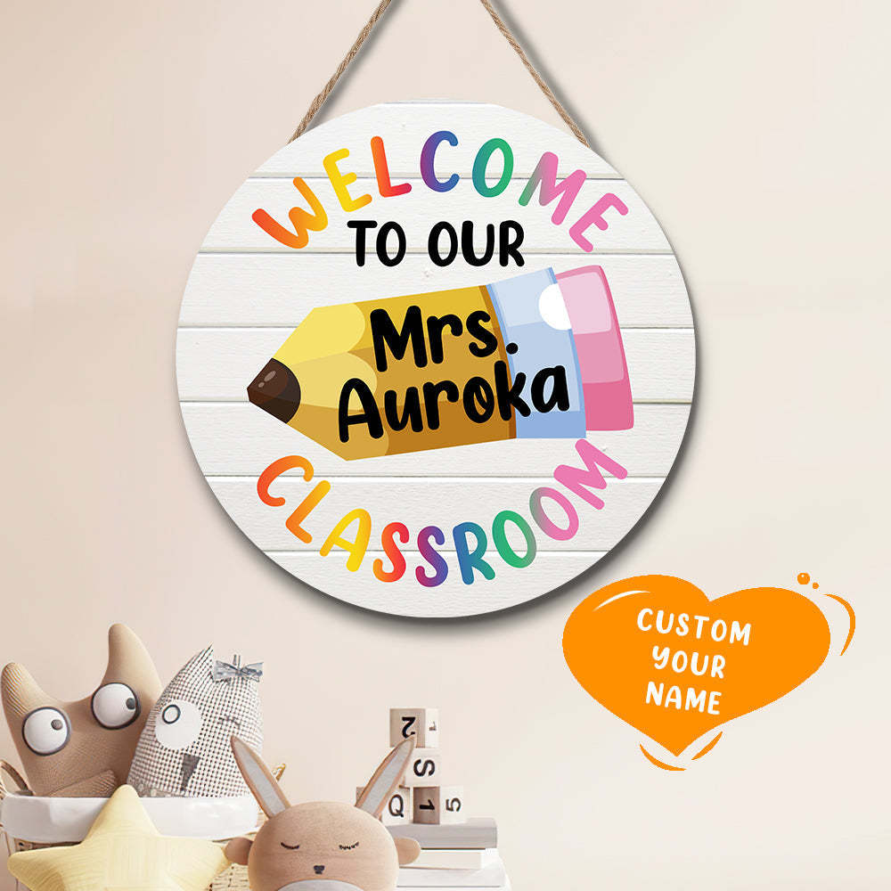 Custom Pencil Classroom Door Sign with Name, Teacher Welcome Sign Gift -