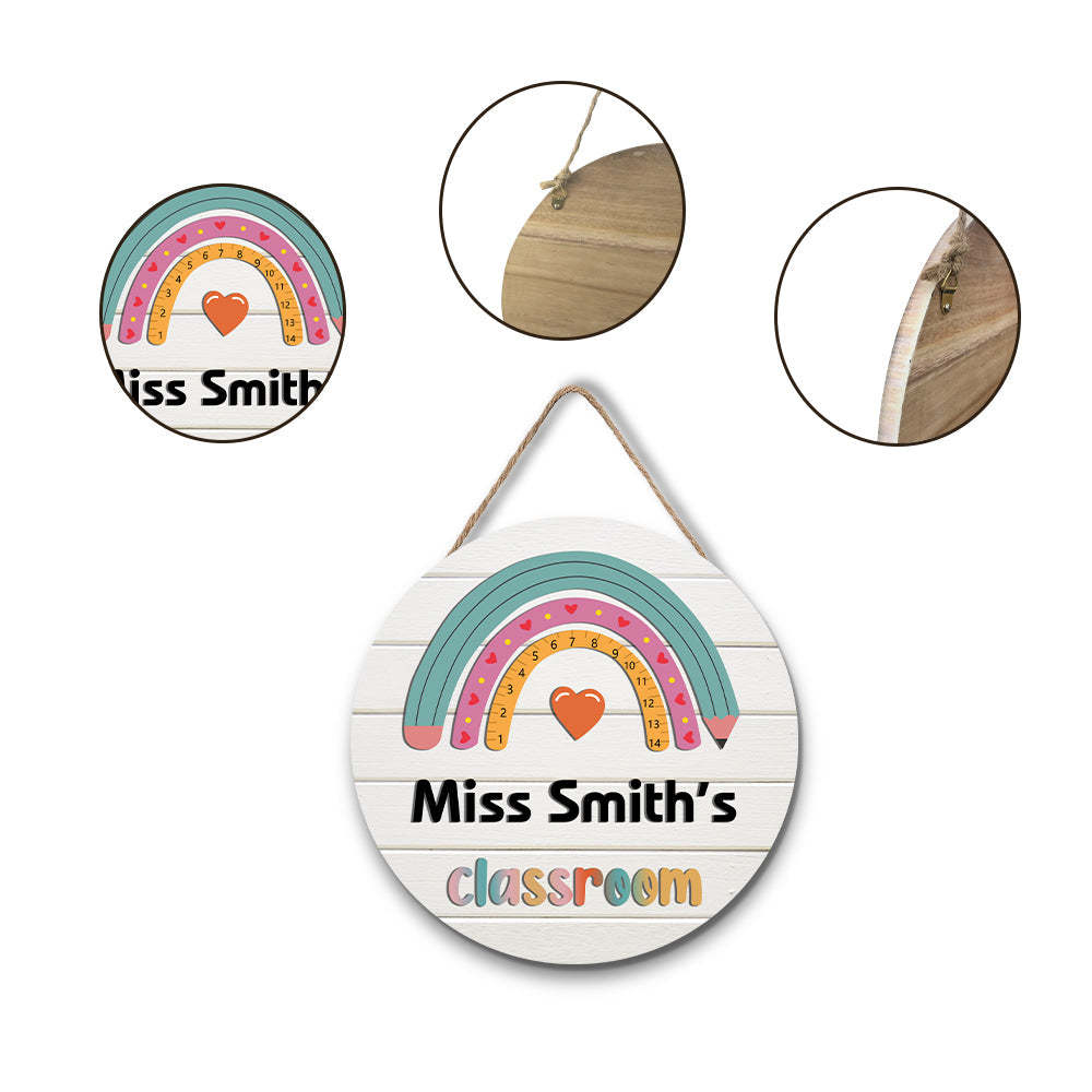 Custom Rainbow Pencil Classroom Door Sign with Name, Teacher Welcome Sign Gift -