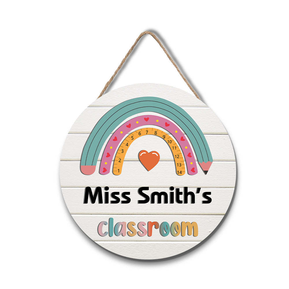 Custom Rainbow Pencil Classroom Door Sign with Name, Teacher Welcome Sign Gift -