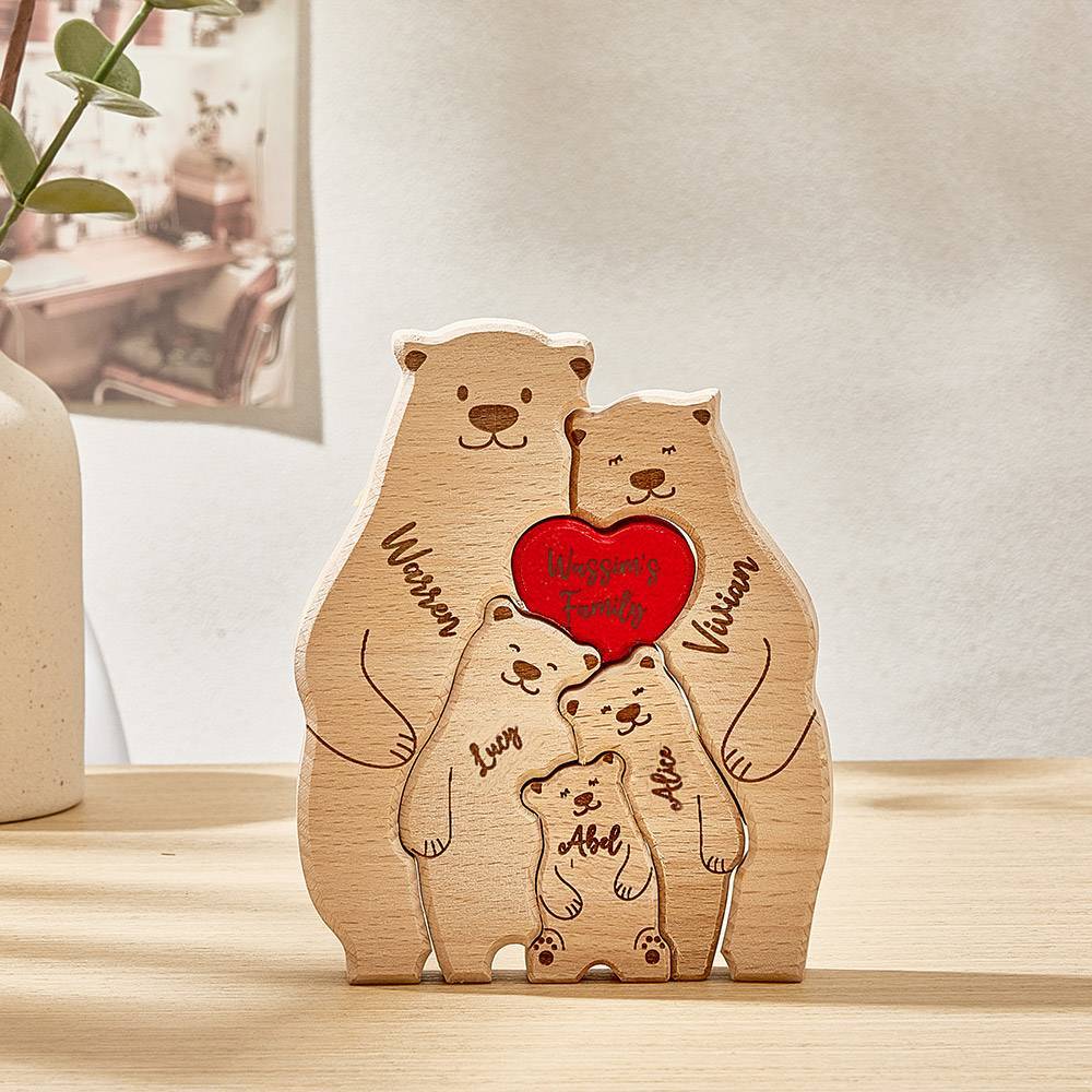 Personalized Wooden Bears Custom Family Member Names Puzzle Home Decor Gifts - mysiliconefoodbag