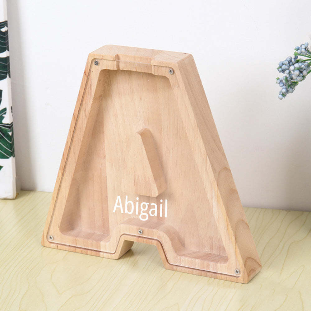 Personalized Letter Piggy Bank Custom Name Wooden Engraved Letter Money Box Gift for Kids - mysiliconefoodbag