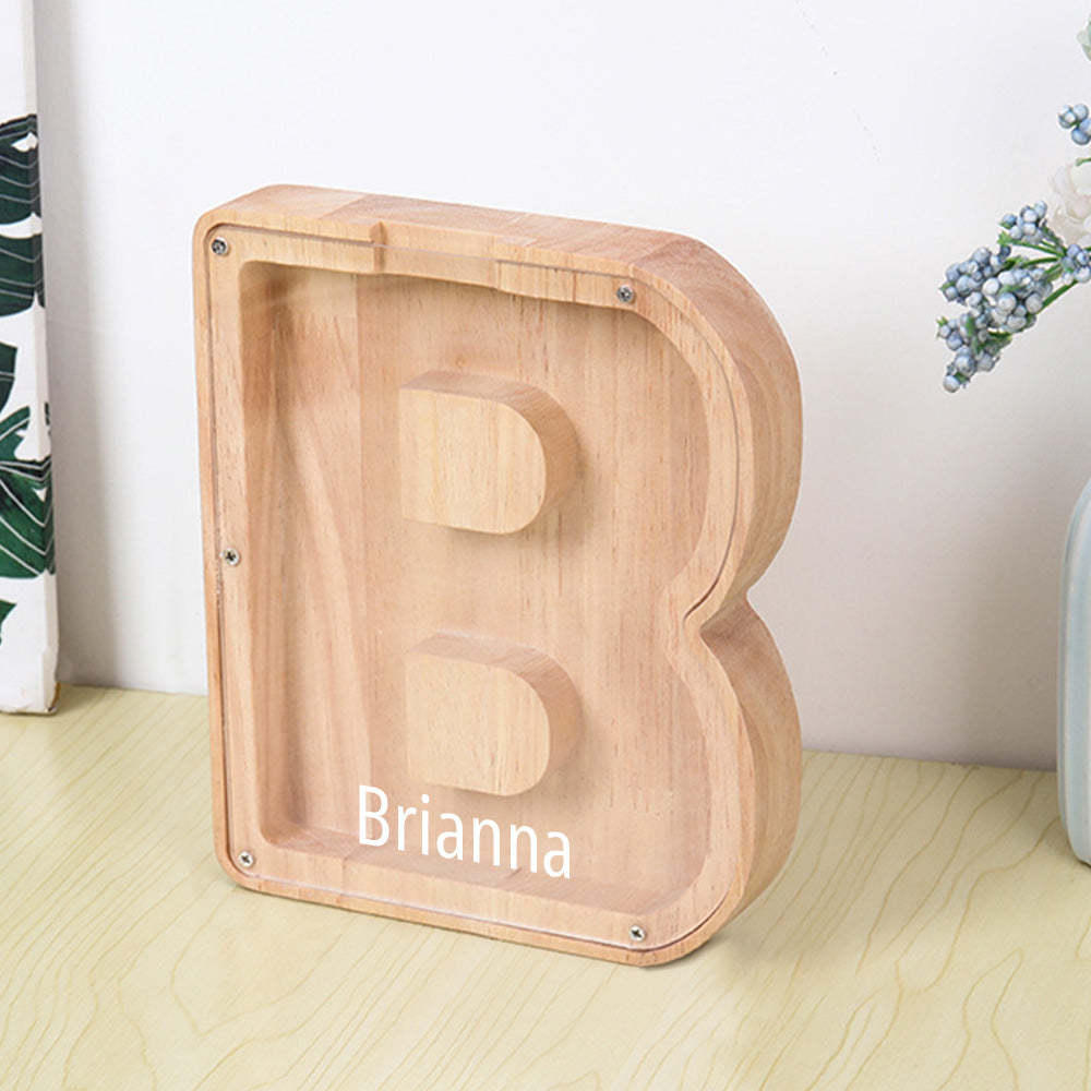 Personalized Letter Piggy Bank Custom Name Wooden Engraved Letter Money Box Gift for Kids - mysiliconefoodbag