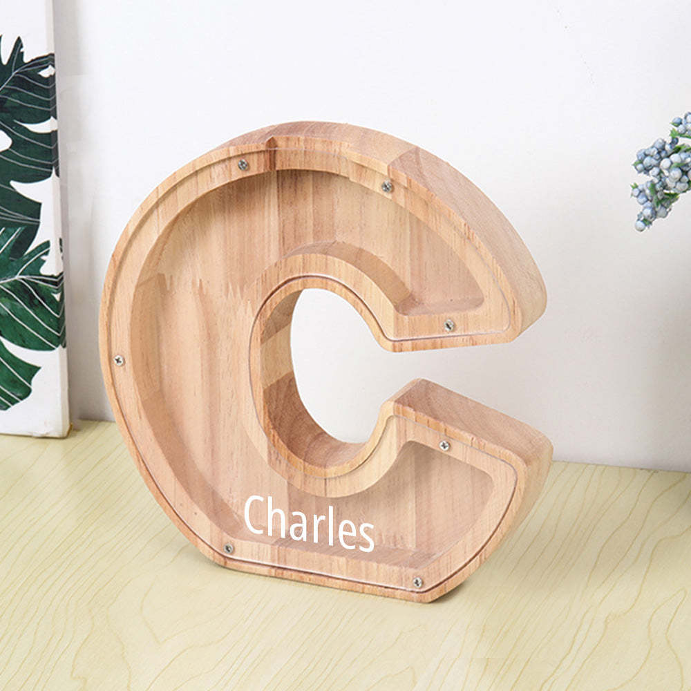 Personalized Letter Piggy Bank Custom Name Wooden Engraved Letter Money Box Gift for Kids - mysiliconefoodbag