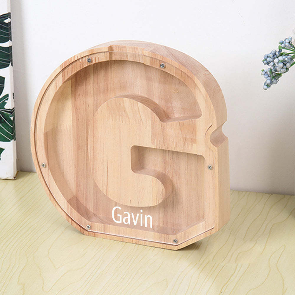 Personalized Letter Piggy Bank Custom Name Wooden Engraved Letter Money Box Gift for Kids - mysiliconefoodbag