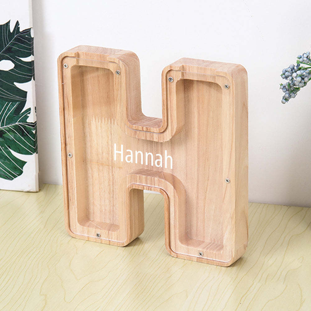 Personalized Letter Piggy Bank Custom Name Wooden Engraved Letter Money Box Gift for Kids - mysiliconefoodbag