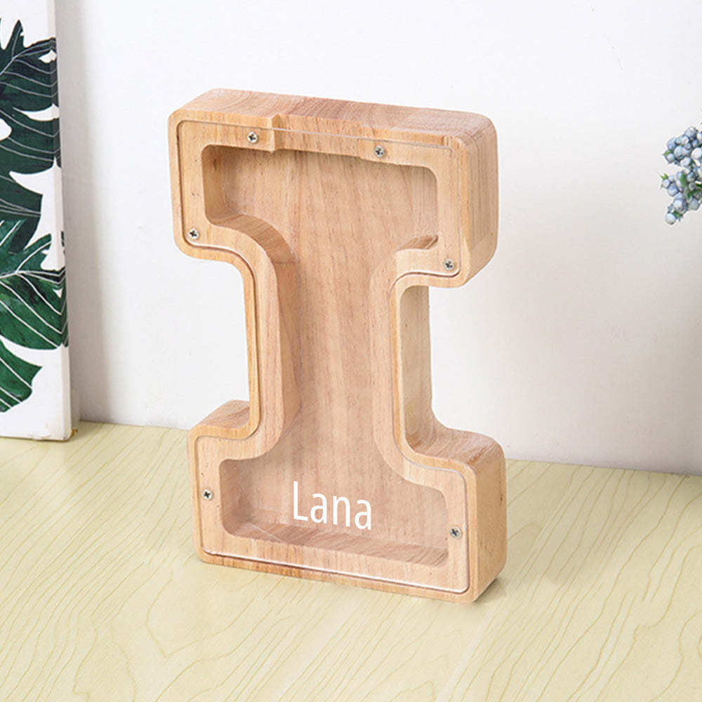 Personalized Letter Piggy Bank Custom Name Wooden Engraved Letter Money Box Gift for Kids - mysiliconefoodbag