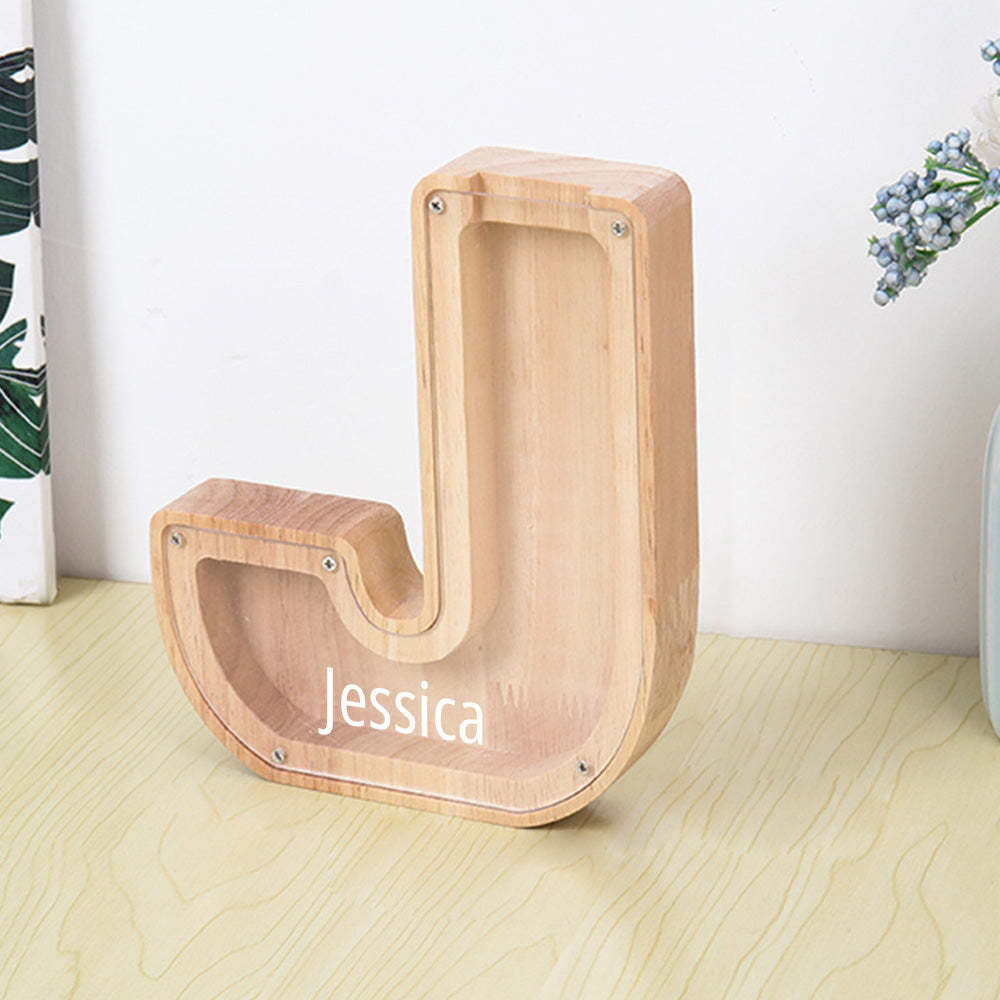Personalized Letter Piggy Bank Custom Name Wooden Engraved Letter Money Box Gift for Kids - mysiliconefoodbag