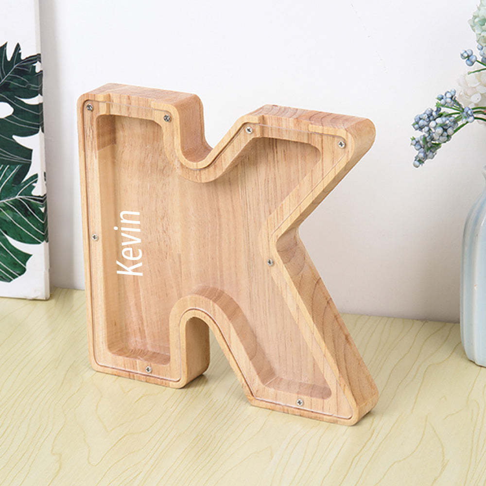 Personalized Letter Piggy Bank Custom Name Wooden Engraved Letter Money Box Gift for Kids - mysiliconefoodbag