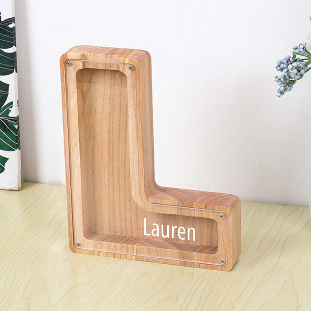 Personalized Letter Piggy Bank Custom Name Wooden Engraved Letter Money Box Gift for Kids - mysiliconefoodbag