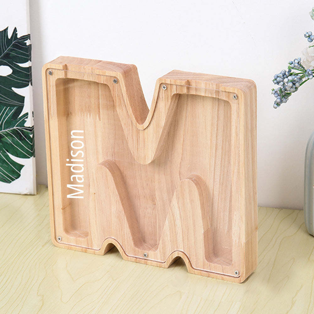 Personalized Letter Piggy Bank Custom Name Wooden Engraved Letter Money Box Gift for Kids - mysiliconefoodbag