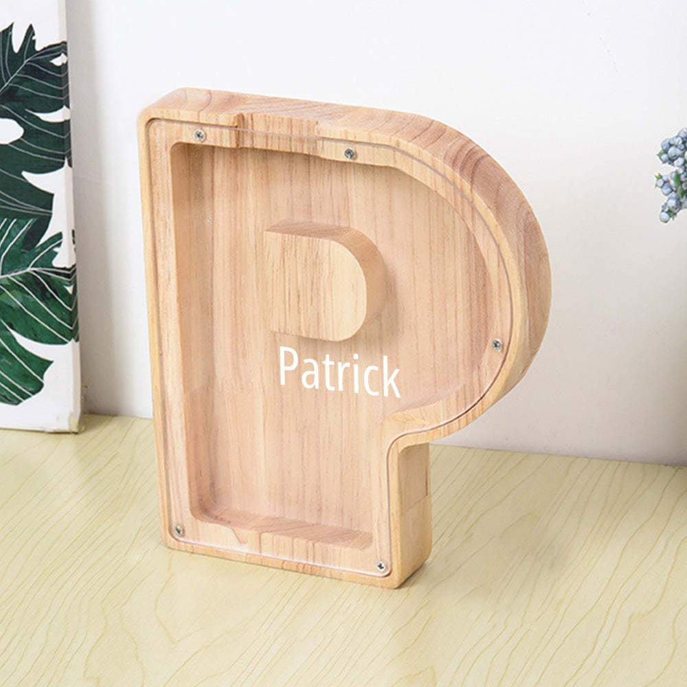 Personalized Letter Piggy Bank Custom Name Wooden Engraved Letter Money Box Gift for Kids - mysiliconefoodbag