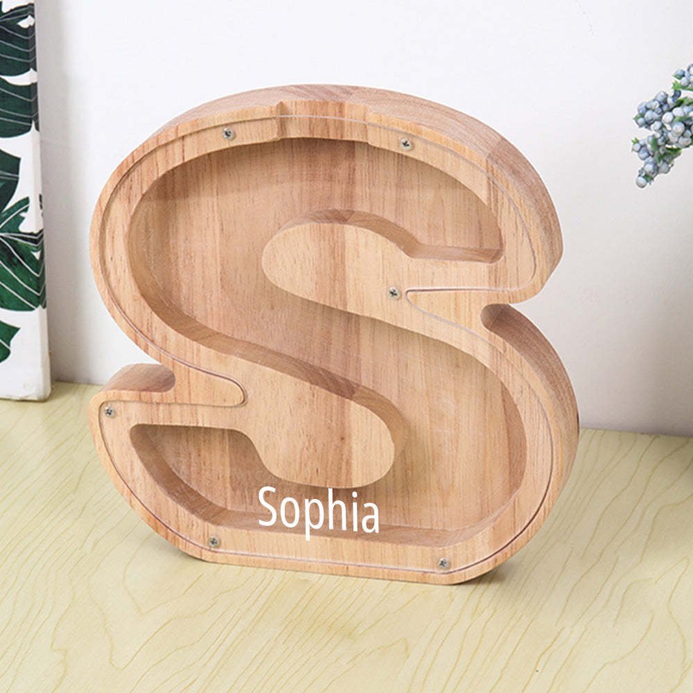 Personalized Letter Piggy Bank Custom Name Wooden Engraved Letter Money Box Gift for Kids - mysiliconefoodbag