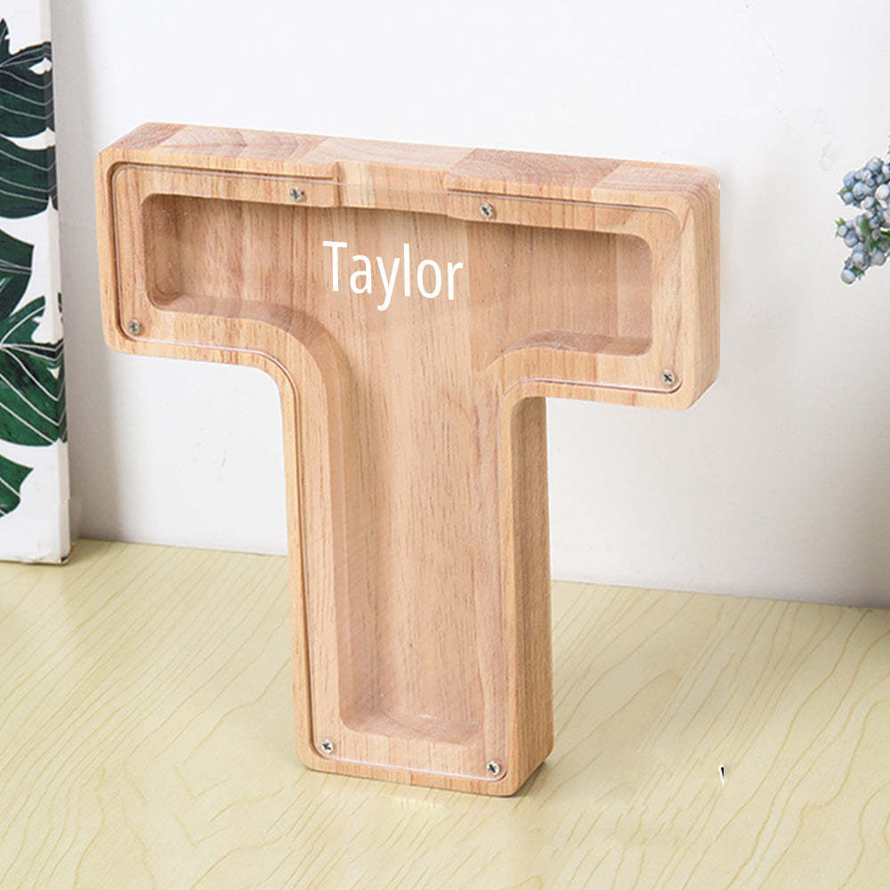 Personalized Letter Piggy Bank Custom Name Wooden Engraved Letter Money Box Gift for Kids - mysiliconefoodbag