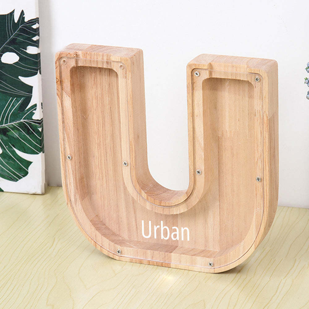 Personalized Letter Piggy Bank Custom Name Wooden Engraved Letter Money Box Gift for Kids - mysiliconefoodbag