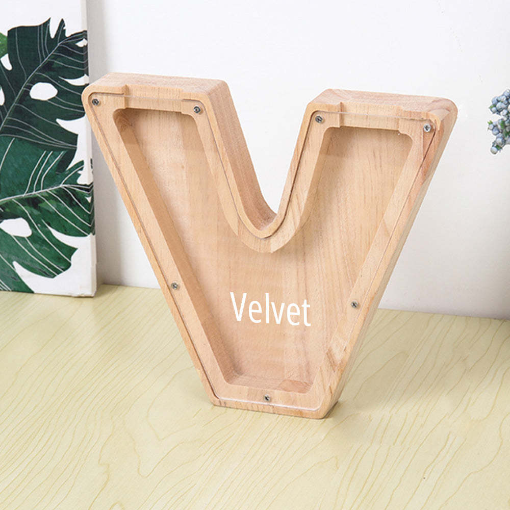 Personalized Letter Piggy Bank Custom Name Wooden Engraved Letter Money Box Gift for Kids - mysiliconefoodbag