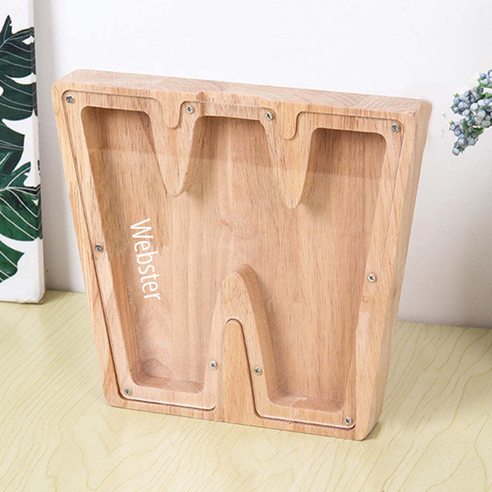 Personalized Letter Piggy Bank Custom Name Wooden Engraved Letter Money Box Gift for Kids - mysiliconefoodbag