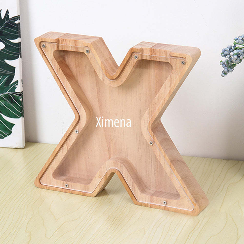 Personalized Letter Piggy Bank Custom Name Wooden Engraved Letter Money Box Gift for Kids - mysiliconefoodbag