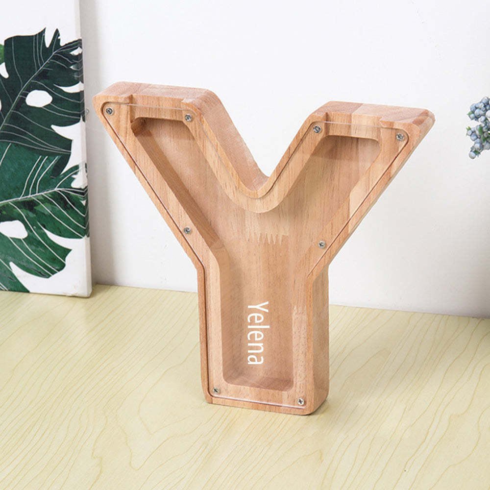 Personalized Letter Piggy Bank Custom Name Wooden Engraved Letter Money Box Gift for Kids - mysiliconefoodbag