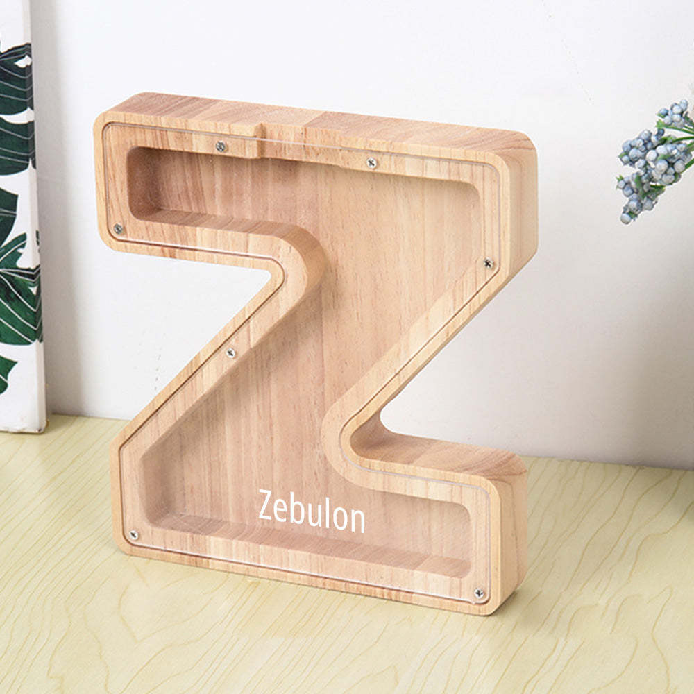 Personalized Letter Piggy Bank Custom Name Wooden Engraved Letter Money Box Gift for Kids - mysiliconefoodbag