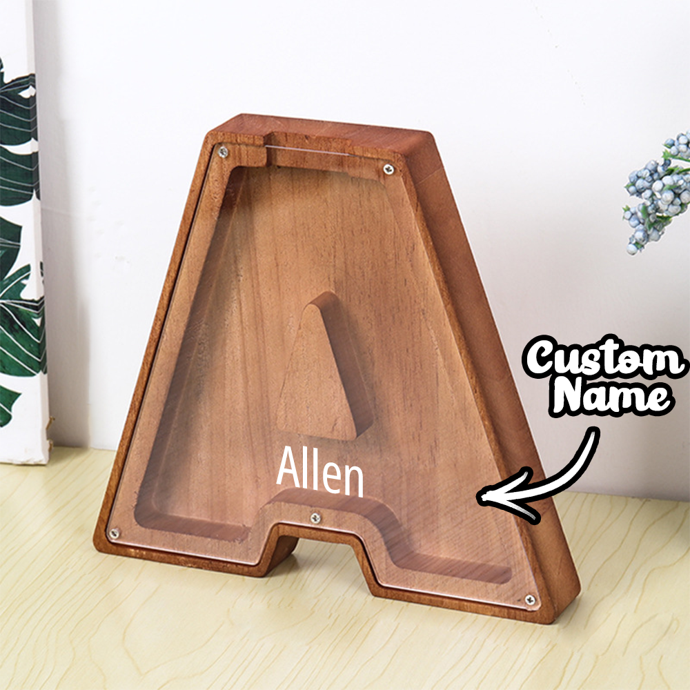 Personalized Letter Piggy Bank Custom Name Wooden Engraved Letter Money Box Gift for Kids - mysiliconefoodbag