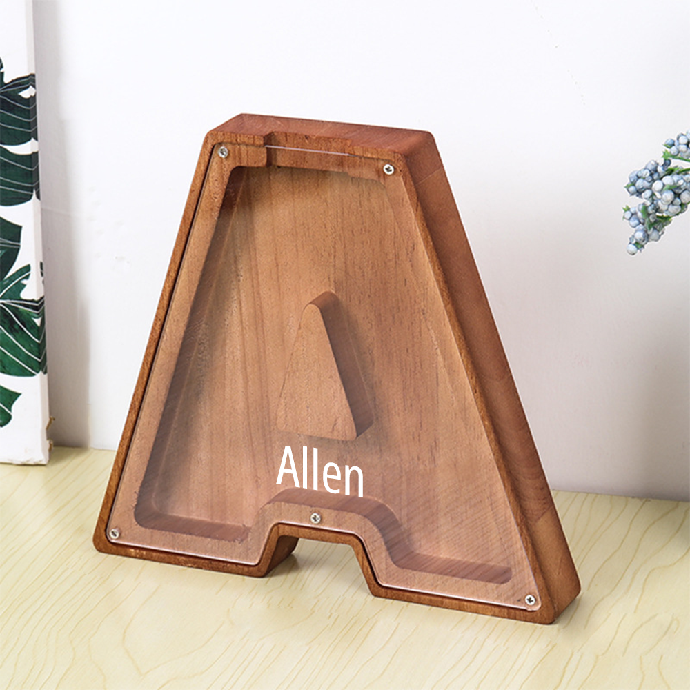 Personalized Letter Piggy Bank Custom Name Wooden Engraved Letter Money Box Gift for Kids - mysiliconefoodbag