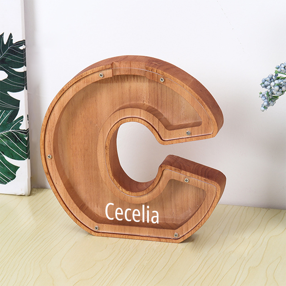 Personalized Letter Piggy Bank Custom Name Wooden Engraved Letter Money Box Gift for Kids - mysiliconefoodbag