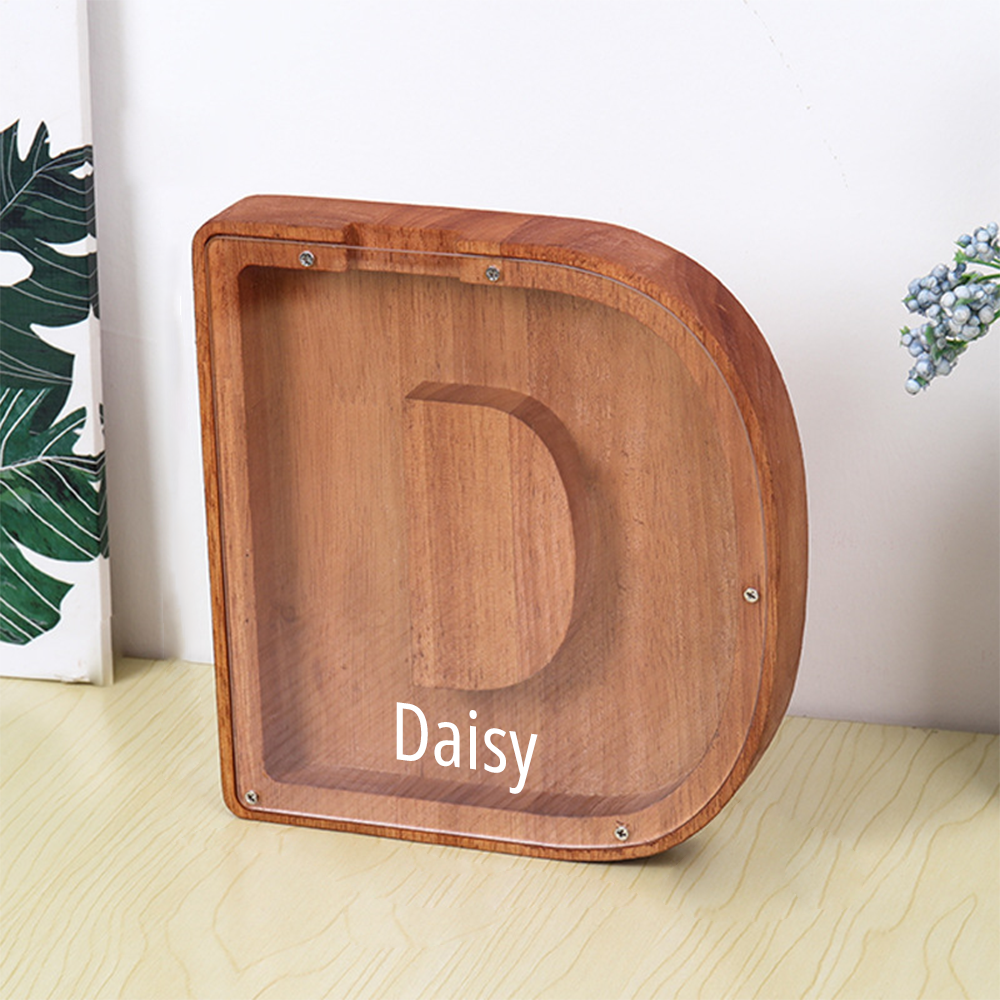 Personalized Letter Piggy Bank Custom Name Wooden Engraved Letter Money Box Gift for Kids - mysiliconefoodbag
