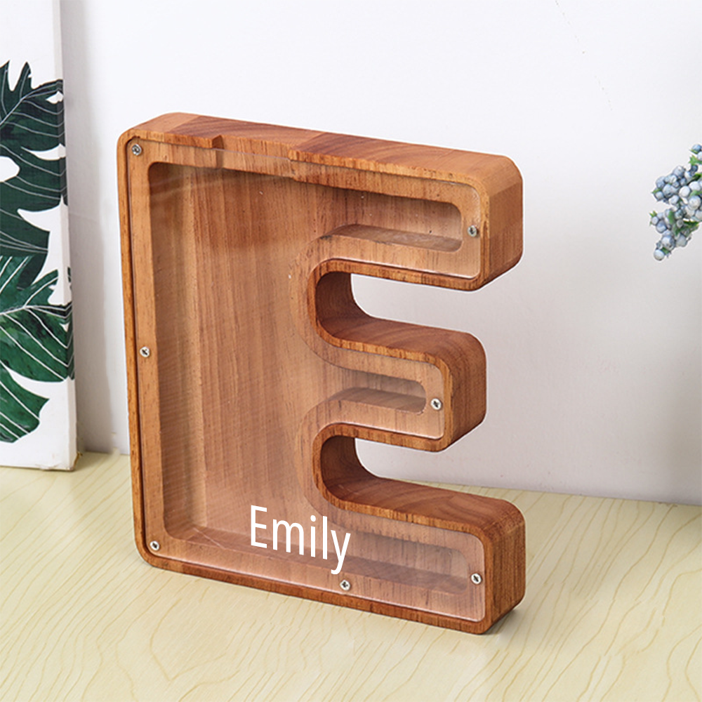 Personalized Letter Piggy Bank Custom Name Wooden Engraved Letter Money Box Gift for Kids - mysiliconefoodbag