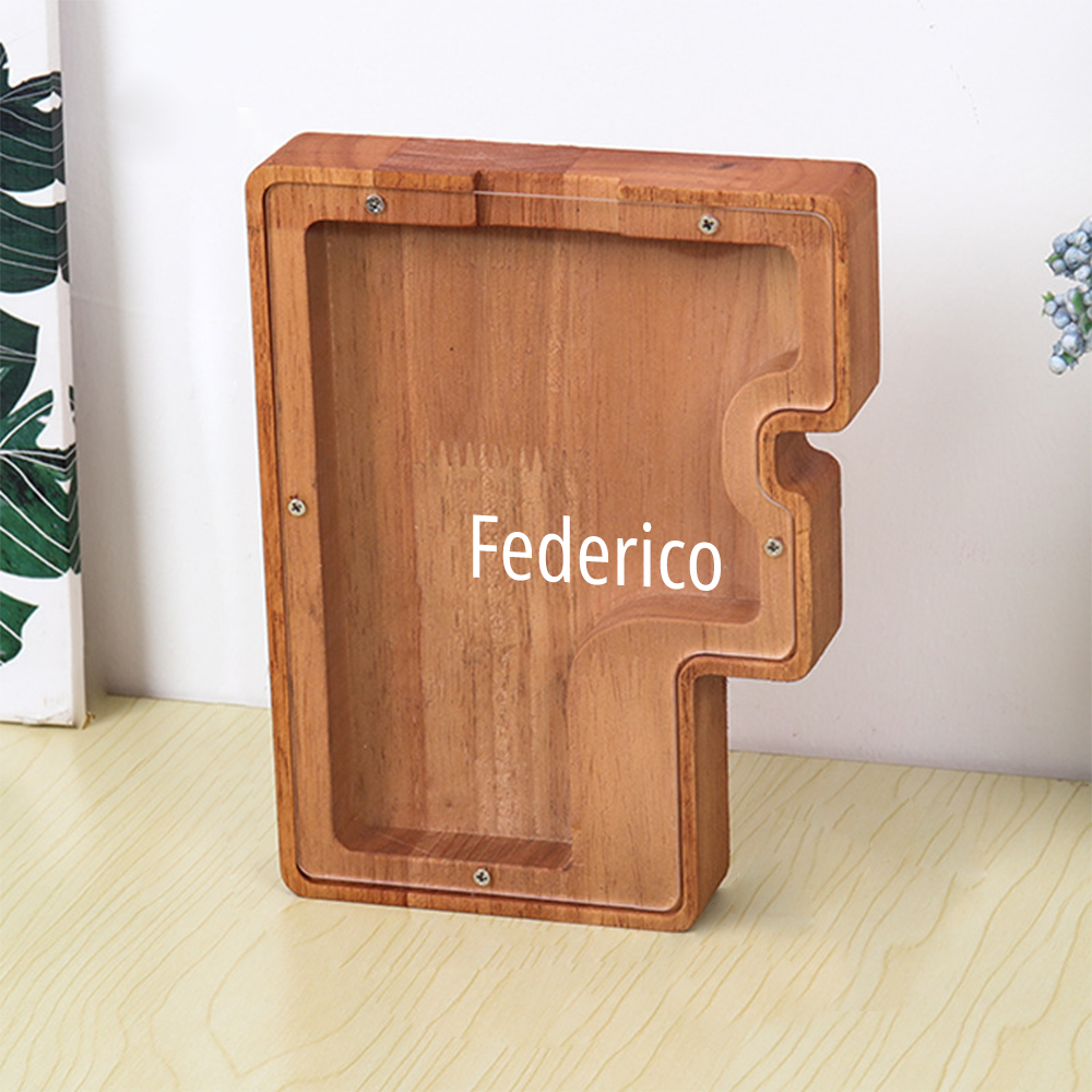 Personalized Letter Piggy Bank Custom Name Wooden Engraved Letter Money Box Gift for Kids - mysiliconefoodbag