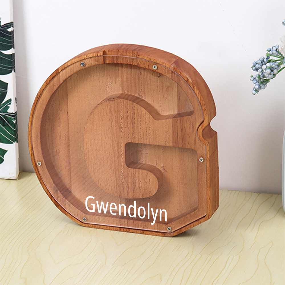 Personalized Letter Piggy Bank Custom Name Wooden Engraved Letter Money Box Gift for Kids - mysiliconefoodbag