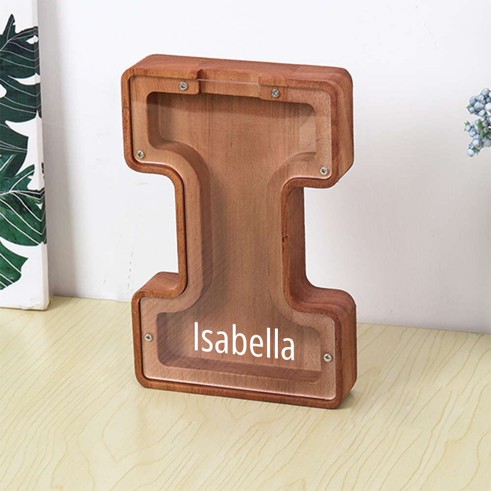 Personalized Letter Piggy Bank Custom Name Wooden Engraved Letter Money Box Gift for Kids - mysiliconefoodbag