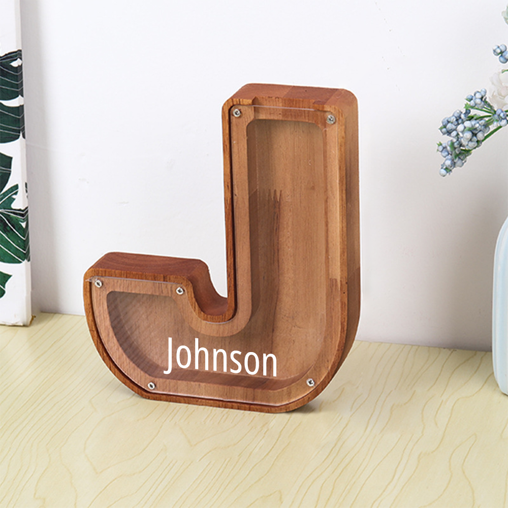 Personalized Letter Piggy Bank Custom Name Wooden Engraved Letter Money Box Gift for Kids - mysiliconefoodbag