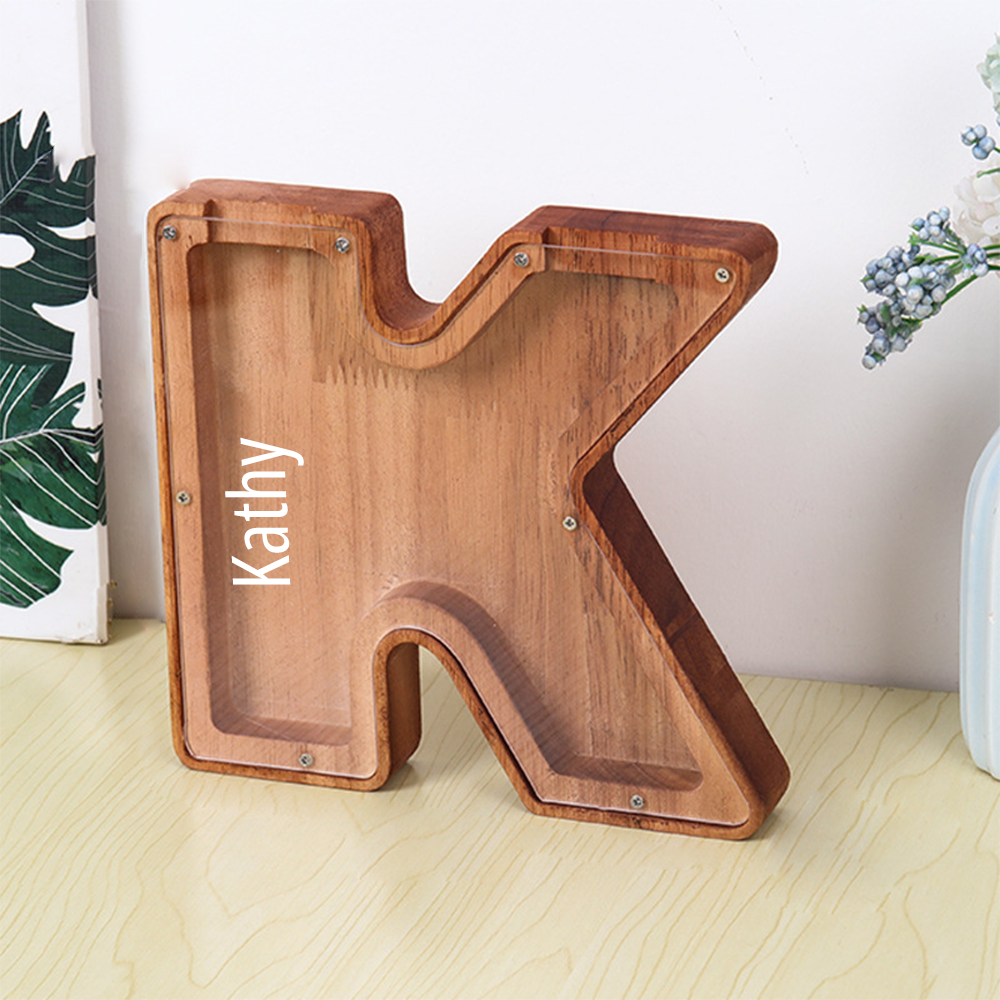 Personalized Letter Piggy Bank Custom Name Wooden Engraved Letter Money Box Gift for Kids - mysiliconefoodbag