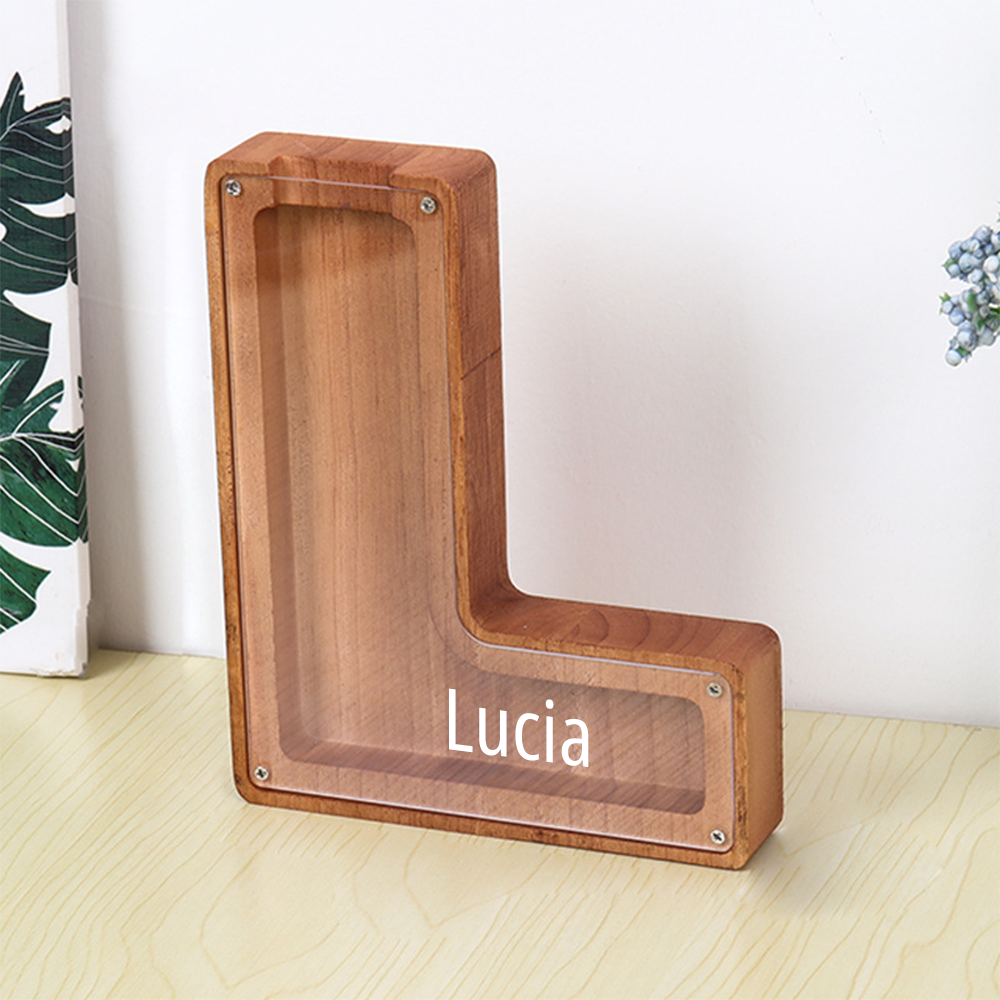 Personalized Letter Piggy Bank Custom Name Wooden Engraved Letter Money Box Gift for Kids - mysiliconefoodbag