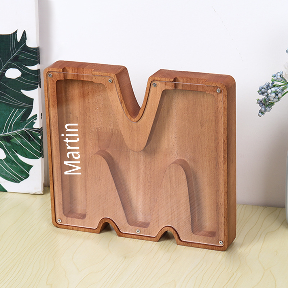 Personalized Letter Piggy Bank Custom Name Wooden Engraved Letter Money Box Gift for Kids - mysiliconefoodbag