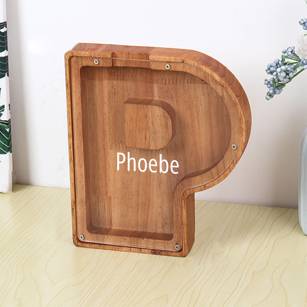 Personalized Letter Piggy Bank Custom Name Wooden Engraved Letter Money Box Gift for Kids - mysiliconefoodbag