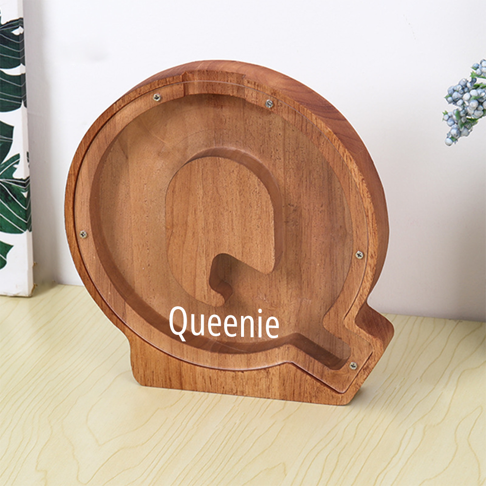 Personalized Letter Piggy Bank Custom Name Wooden Engraved Letter Money Box Gift for Kids - mysiliconefoodbag