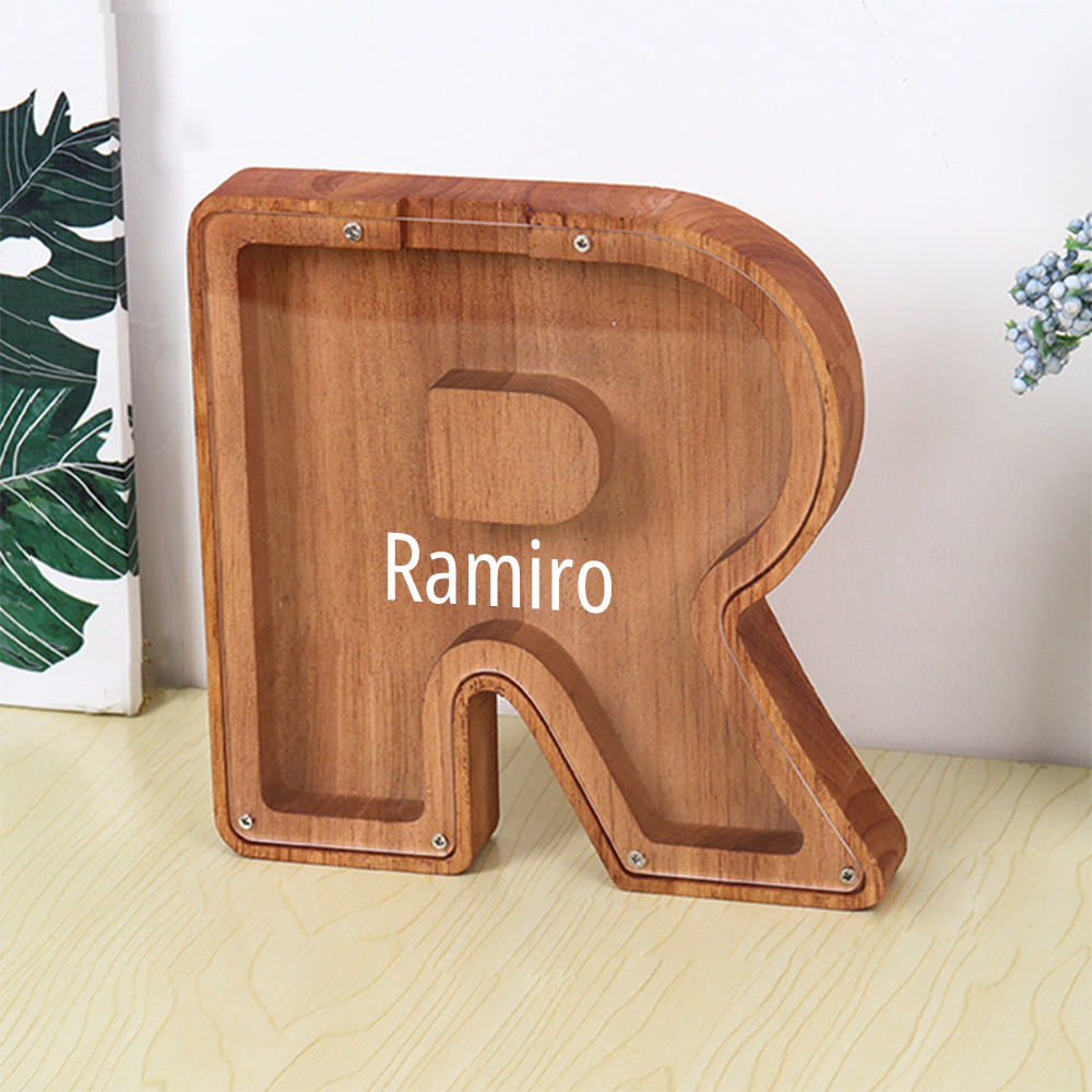 Personalized Letter Piggy Bank Custom Name Wooden Engraved Letter Money Box Gift for Kids - mysiliconefoodbag
