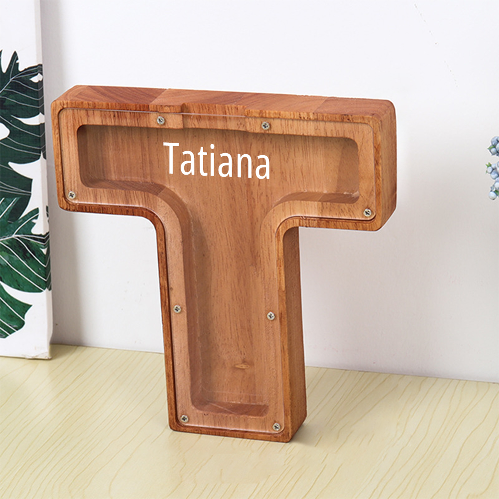 Personalized Letter Piggy Bank Custom Name Wooden Engraved Letter Money Box Gift for Kids - mysiliconefoodbag