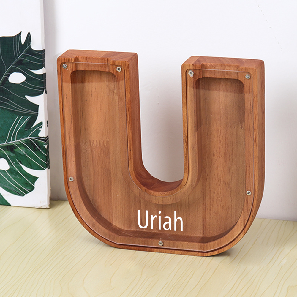 Personalized Letter Piggy Bank Custom Name Wooden Engraved Letter Money Box Gift for Kids - mysiliconefoodbag