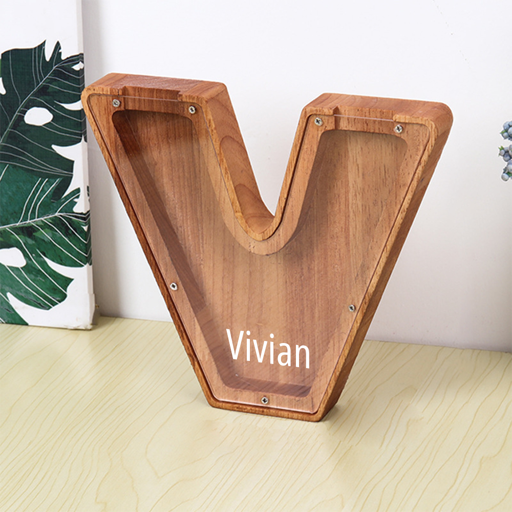 Personalized Letter Piggy Bank Custom Name Wooden Engraved Letter Money Box Gift for Kids - mysiliconefoodbag