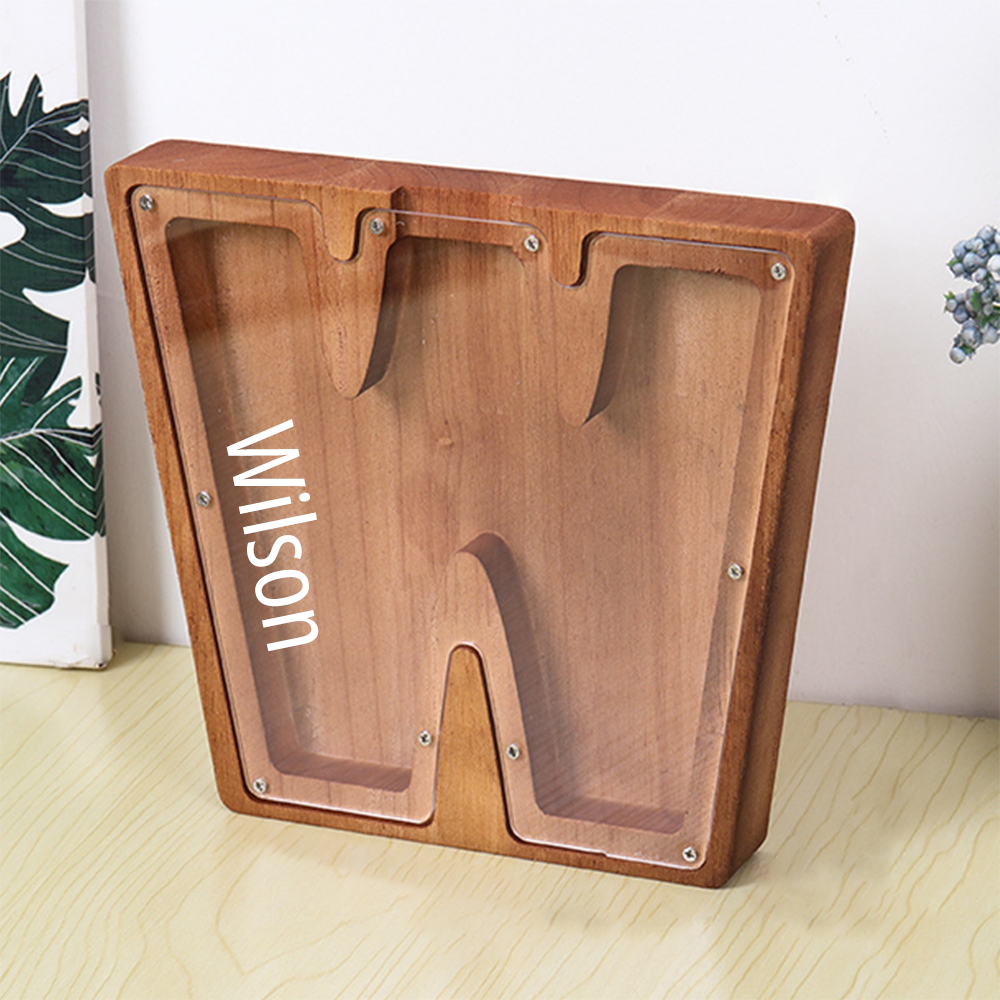 Personalized Letter Piggy Bank Custom Name Wooden Engraved Letter Money Box Gift for Kids - mysiliconefoodbag
