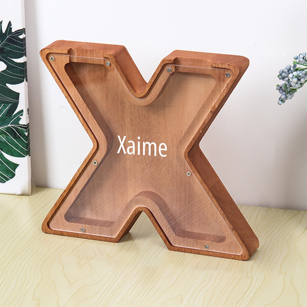 Personalized Letter Piggy Bank Custom Name Wooden Engraved Letter Money Box Gift for Kids - mysiliconefoodbag