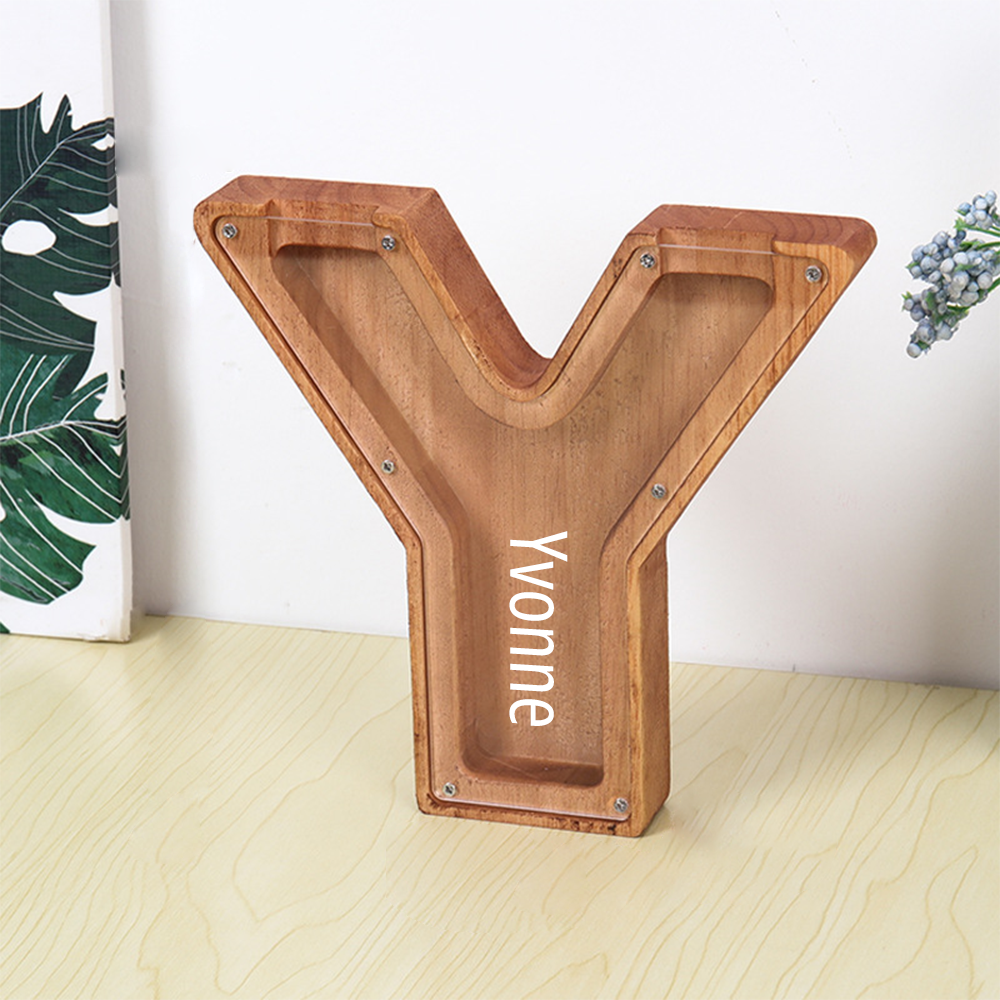 Personalized Letter Piggy Bank Custom Name Wooden Engraved Letter Money Box Gift for Kids - mysiliconefoodbag