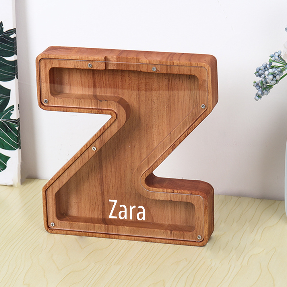 Personalized Letter Piggy Bank Custom Name Wooden Engraved Letter Money Box Gift for Kids - mysiliconefoodbag