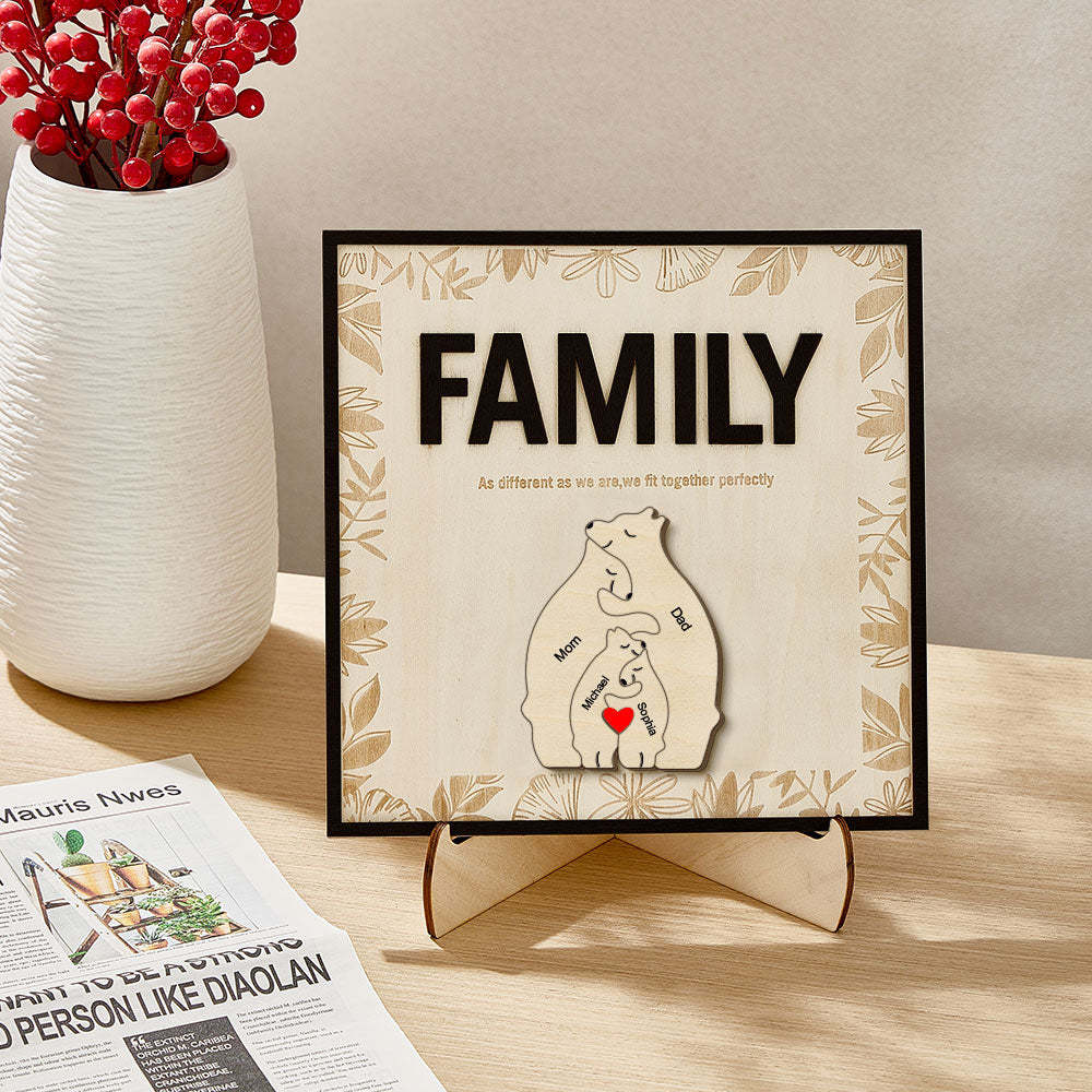 Personalized Family Bear Wooden Plaque Custom Family Member Name Sign Gift for Mom - mysiliconefoodbag