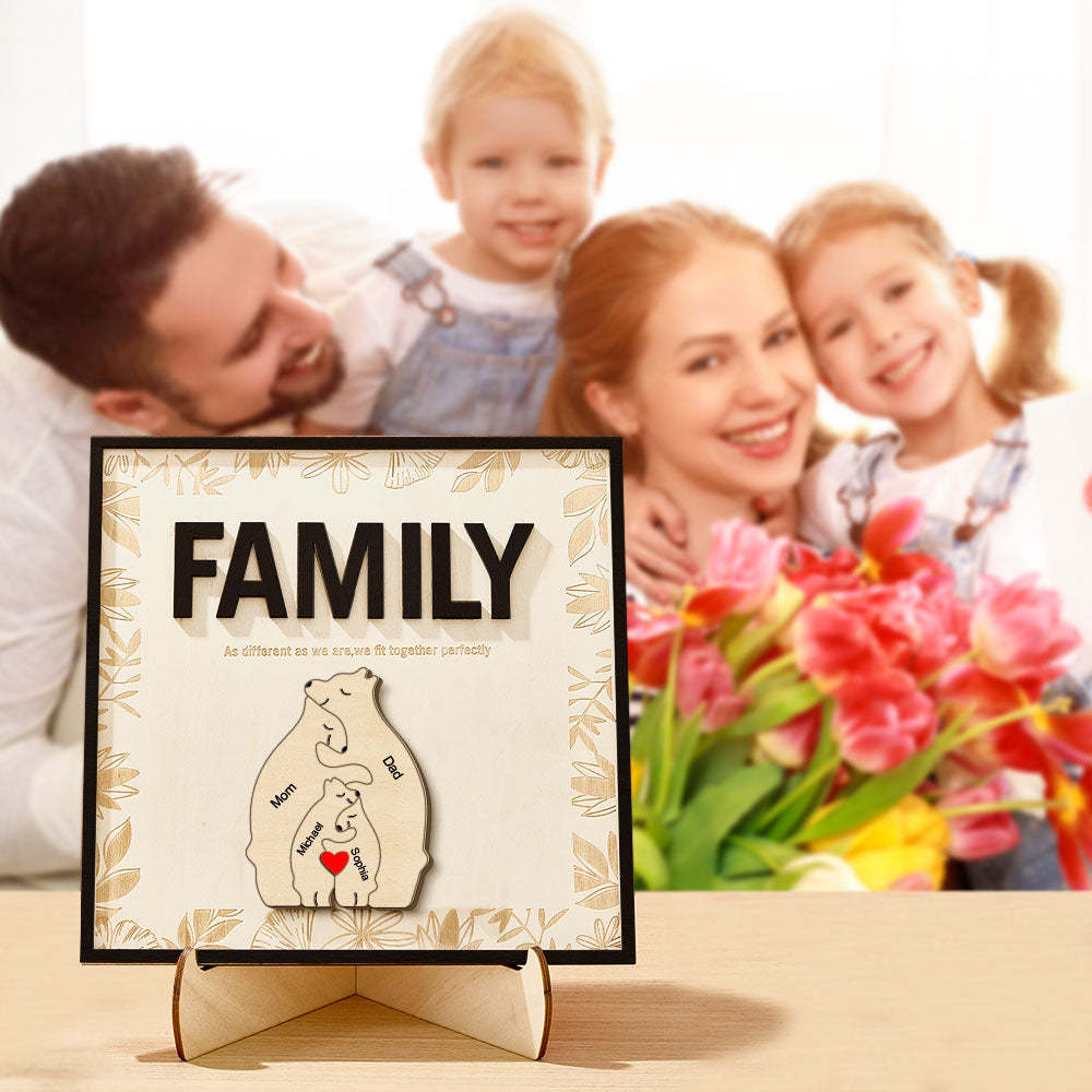 Personalized Family Bear Wooden Plaque Custom Family Member Name Sign Gift for Mom - mysiliconefoodbag