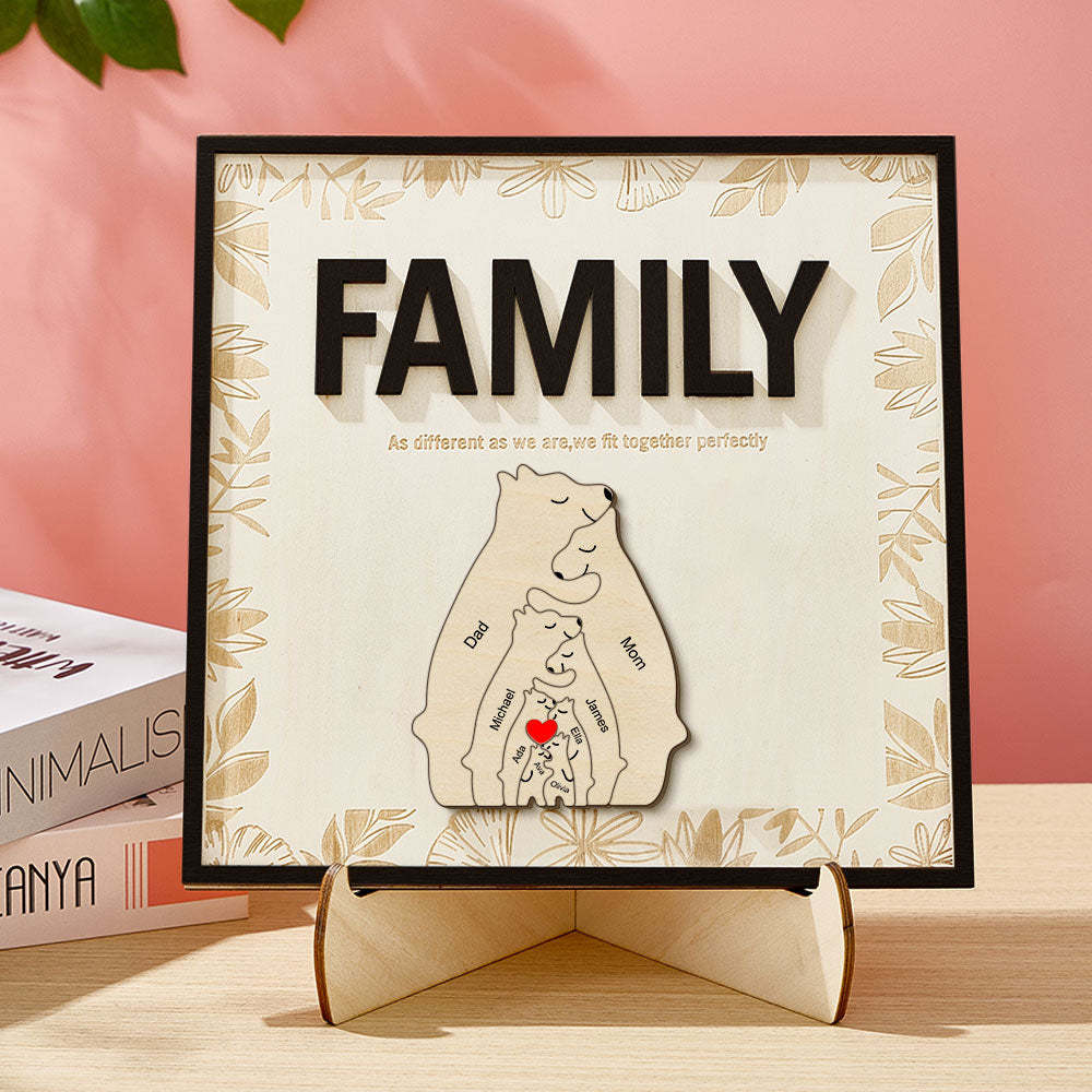 Personalized Family Bear Wooden Plaque Custom Family Member Name Sign Gift for Mom - mysiliconefoodbag