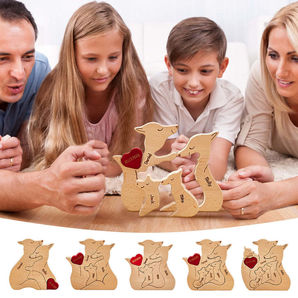 Personalized Wooden Fox Custom Family Member Names Puzzle Home Decor Gifts - mysiliconefoodbag